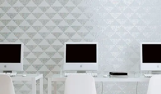 Mosaikkflis, Farge hvit, Stil designer, Glass, 64.7x64.7 cm, Overflate halvglanset