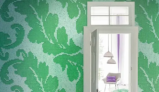Mosaic tile, Color green, Style designer, Glass, 129.1x290.5 cm, Finish semi-gloss
