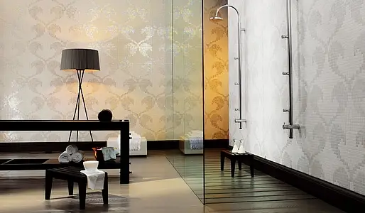 Mosaik, Färg vit, Stil designer, Glas, 64.7x64.7 cm, Yta halvblank