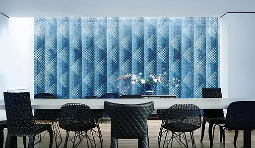 Mosaïque, Teinte bleue, Style designer, Verre, 64.7x64.7 cm, Surface demi-brillante
