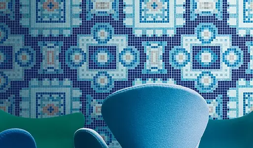 Mosaik, Färg marinblå, Stil designer, Glas, 97x97 cm, Yta halvblank