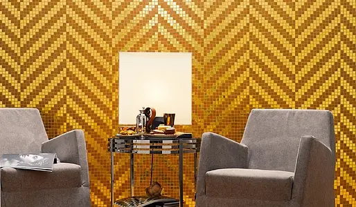 Mosaïque, Teinte jaune, Style designer, Verre, 64.7x64.7 cm, Surface demi-brillante