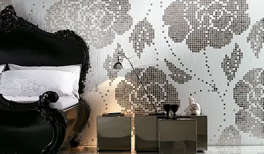 Mosaik, Färg vit, Stil designer, Glas, 129.1x290.5 cm, Yta halvblank