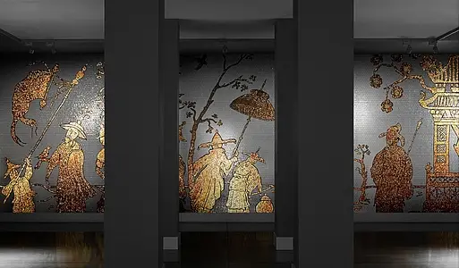 Mosaik flise, Farve med flere farver, Stil orientalsk,håndlavet,designer, Glas, 129.1x290.5 cm, Overflade halvblank