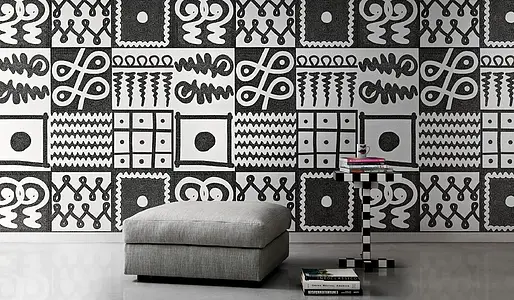 Mosaik, Färg svarta & vita, Stil patchwork,hanverksmässig,designer, Glas, 180x180 cm, Yta halvblank