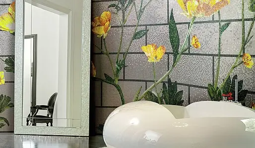 Mosaik, Färg flerfärgade, Stil hanverksmässig,designer, Glas, 129.1x290.5 cm, Yta halvblank