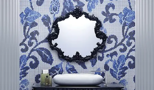 Mosaïque, Teinte bleue, Style designer, Verre, 87.9x263.7 cm, Surface demi-brillante