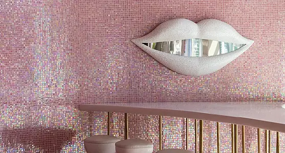 Mosaico, Efecto nácar, Color rosa, Cristal, 32.2x32.2 cm, Acabado brillo