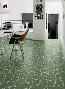 Bakgrundskakel, Färg grön, Stil hanverksmässig,designer, Cement, 23x23 cm, Yta matt