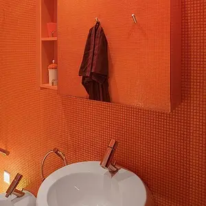 Mosaico, Efecto monocolor, Color naranja, Cristal, 29.3x29.3 cm, Acabado brillo
