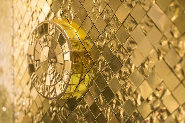 Mosaic tile, Effect gold and precious metals, Color yellow, Glass, 30.5x30.5 cm, Finish glossy