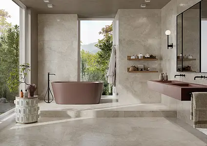 Background tile, Effect travertine, Color grey, Glazed porcelain stoneware, 60x120 cm, Finish matte