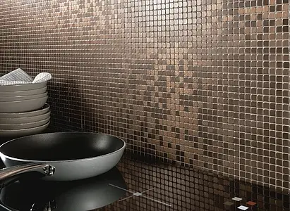 Mosaico, Effetto metallo, Colore marrone, PVC, 30.4x30.4 cm, Superficie opaca