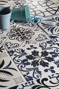 Grundflise, Effekt marokkanske fliser, Farve marineblå, Stil patchwork, Glaseret porcelænsstentøj, 20x20 cm, Overflade mat