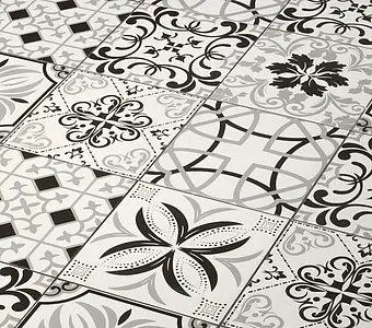 Grundflise, Effekt marokkanske fliser, Farve grå, Stil patchwork, Glaseret porcelænsstentøj, 20x20 cm, Overflade mat