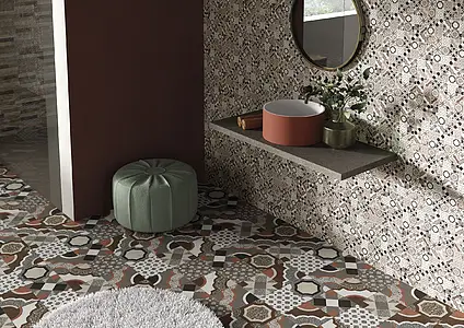 Mosaik, Textur enkaustisk kakel,cementmosaik, Färg flerfärgade, Stil patchwork, Glaserad granitkeramik, 30x30 cm, Yta matt