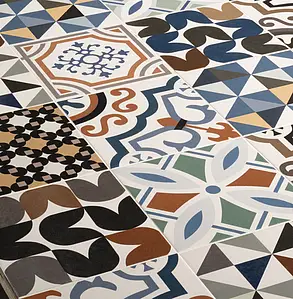 Grundflise, Effekt marokkanske fliser, Farve med flere farver, Stil patchwork, Glaseret porcelænsstentøj, 20x20 cm, Overflade mat