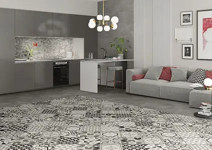 Background tile, Effect faux encaustic tiles, Color grey, Style patchwork, Glazed porcelain stoneware, 20x20 cm, Finish matte