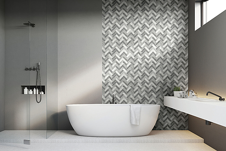 Chevron Mosaic Tiles produced by Boxer, Style patchwork, Stone effect, faux encaustic tiles