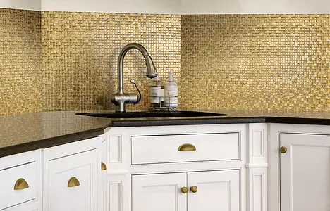 Mosaico, Efecto oro y metales preciosos, Color amarillo, Cristal, 30x30 cm, Acabado mate
