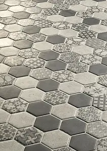 Mosaic tile, Effect faux encaustic tiles, Color multicolor, Style patchwork, Glass, 28x32.3 cm, Finish matte