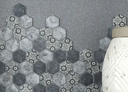 Mosaico, Efecto imitación hidráulico, Color gris, Estilo patchwork, Cristal, 28x32.3 cm, Acabado mate