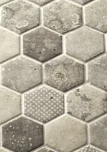 Pastilha, Efeito pedra,arenito, Cor cinzento, Estilo patchwork, Vidro, 28x32.3 cm, Superfície mate