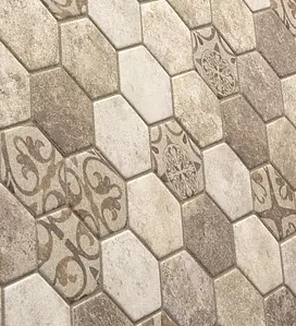 Mosaïque, Effet imitation carreaux de ciment, Teinte beige, Style patchwork, Verre, 28x32.3 cm, Surface mate