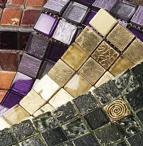 Mosaik, Textur guld och ädelmetaller, Färg gul, Natursten, 30x30 cm, Yta matt