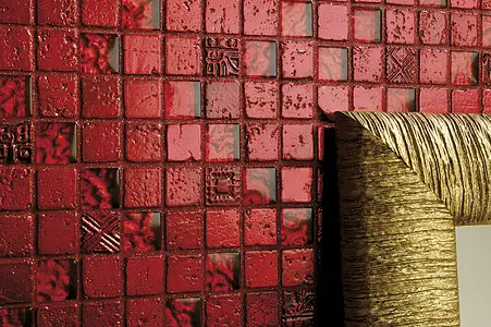 Mosaico, Color rojo, Piedra natural, 30x30 cm, Acabado mate
