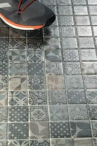 Mosaico, Effetto legno, Colore grigio, Stile patchwork, Vetro, 30x30 cm, Superficie antiscivolo