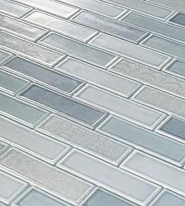 Mosaic tile, Effect brick, Color sky blue, Glass, 30x30 cm, Finish matte