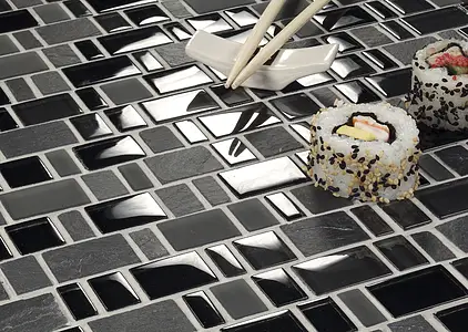 Mosaic tile, Color black, Glass, 30x30 cm, Finish semi-gloss