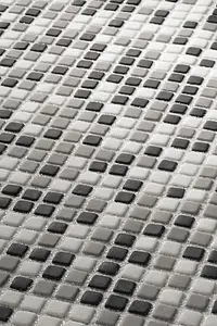 Mosaik flise, Farve sort-hvid, Glas, 30.5x30.5 cm, Overflade mat