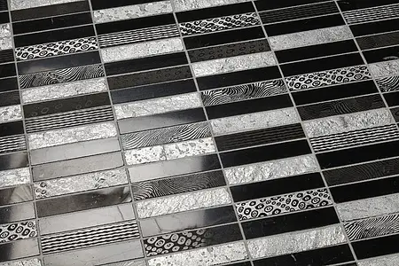 Mosaïque, Teinte noir et blanc, Style patchwork, Pierre naturelle, 30x30 cm, Surface mate