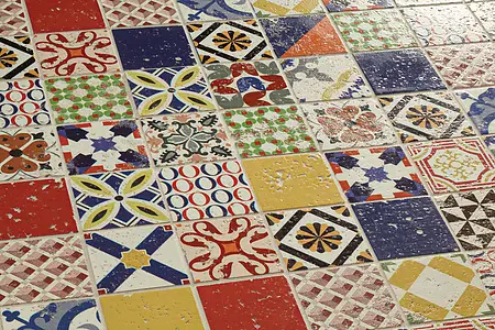 Mosaik flise, Effekt marokkanske fliser, Farve med flere farver, Stil patchwork, Glaseret porcelænsstentøj, 30x30 cm, Overflade blank
