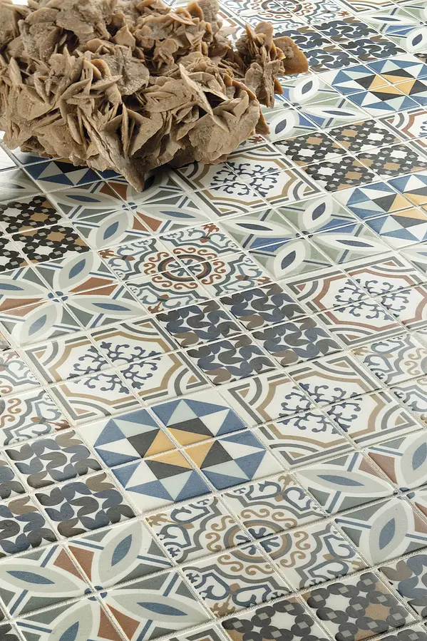 Mosaic tile, Effect faux encaustic tiles, Color multicolor, Style patchwork, Glass, 30x30 cm, Finish matte