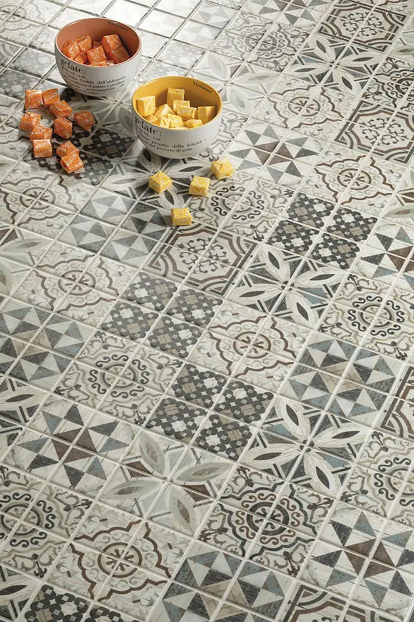Mosaic tile, Effect wood, Color grey, Style patchwork, Glass, 30x30 cm, Finish matte