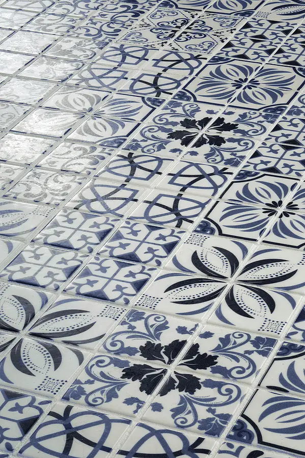 Mosaic tile, Effect faux encaustic tiles, Color navy blue, Style patchwork, Glass, 30x30 cm, Finish matte