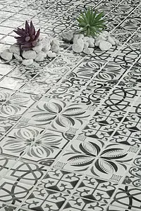 Mosaico, Efecto imitación hidráulico, Color blanco y negro, Cristal, 30x30 cm, Acabado mate