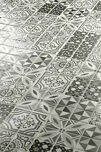 Mosaïque, Effet imitation carreaux de ciment, Teinte grise, Verre, 30x30 cm, Surface mate