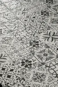 Mosaïque, Effet imitation carreaux de ciment, Teinte noir et blanc, Style patchwork, Verre, 30x30 cm, Surface mate