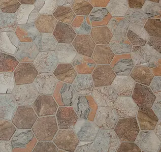 Mosaikkflis, Effekt stein,other stones, Farge flerfarget, Glass, 22.5x26 cm, Overflate matt