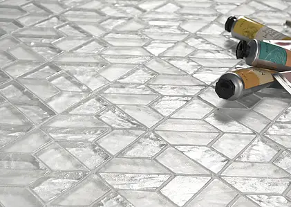 Mosaic tile, Color white, Glass, 26x29.8 cm, Finish semi-gloss