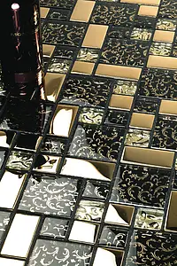 Mosaikkflis, Effekt gull og dyrebare metaller, Farge flerfarget, Glass, 29.8x29.8 cm, Overflate glanset