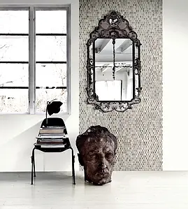 Effekt perlemor, Farve grå, Mosaik flise, Glas, 31.8x32.2 cm, Overflade mat
