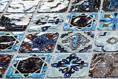 Pastilha, Efeito azulejos de encáustica falsa, Cor multicolor, Vidro, 30x30 cm, Superfície mate