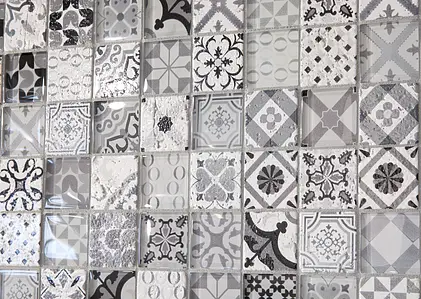 Mosaico, Colore grigio, Stile patchwork, Pietra naturale, 30x30 cm, Superficie lucida