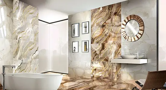 Dekorativt stykke, Effekt stein,agat, Farge brun, Glasert porselenssteintøy, 60x120 cm, Overflate polert