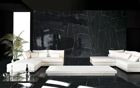 Background tile, Effect other marbles, Color black, Glazed porcelain stoneware, 120x278 cm, Finish polished